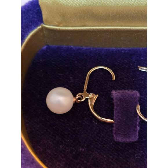 14K Gold & Pearl Drop Earrings 1" 2.64g - Picture 9 of 12